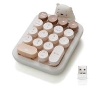 Cute Wireless Numeric Keypad with Silicone Bear, Colorful Round Keycaps, 2.4G USB Wireless Connection, Portable Financial Accounting Numpad Number Keyboard, Suitable for PC, Laptop (MilkTea)