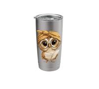Cute Wise Owl Reading Book with Headscarf Stainless Steel Insulated Tumbler