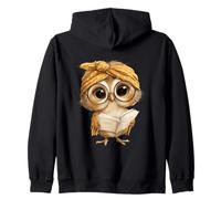 Cute Wise Owl Reading Book with Headscarf Zip Hoodie
