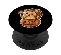 Cute Witch Cat in Pumpkin PopSockets Adhesive PopGrip