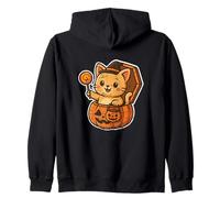 Cute Witch Cat in Pumpkin Zip Hoodie