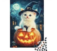 Cute Witch Cat on Pumpkin 1000-Piece Puzzle for Adults, 52x38cm/1000pcs, A Relaxed Project for Colder Days; Low-dust Card Pieces for Tidy Sorting