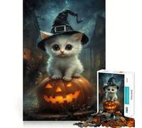 Cute Witch Cat on Pumpkin- Jigsaw for Adults 1000 Pieces Unwind Game Rich Color Enjoyable Challenge Art Display (50x75cm)