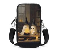 Cute Witch Ghosts Reading Old Library Crossbody Mobile Phone Bag Smartphone Bag With Adjustable Strap