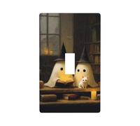 Cute Witch Ghosts Reading Old Library Light Switch Cover Decorative Single Toggle 1 Gang Wall Plate for Kitchen Farmhouse Bedroom Bathroom Art Decor