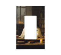 Cute Witch Ghosts Reading Old Library Light Switch Wall Plate Faceplate Cover Single Rocker 1 Gang Decorator Outlet Receptacle Covers for Home Kitchen Room Bathroom Decor