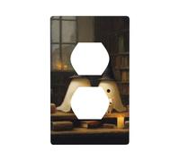 Cute Witch Ghosts Reading Old Library Outlet Cover Light Switch Cover Decorative 1 Gang Wall Plate for Kitchen Room Bathroom Size 7x11.4cm
