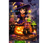 Cute Witch Hardcover Notebook for Kids: 90 Lined Pages Magical Halloween Journal, Spooky Kawaii Composition Book for School and Daily Writing