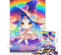 Cute Witch in A Starry Sky Puzzle for Teenagers 1000 Pieces Sharp Thinking Precise Cut Fun Activity Art Decor (50x75cm)