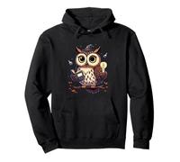 Cute Wizard Owl Reading Book Magic Candle Pullover Hoodie