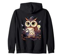 Cute Wizard Owl Reading Book Magic Candle Zip Hoodie