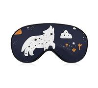 Cute Wolf Animal Sleep Mask Blindfold Stars and Moon Adjustable Super-Smooth Soft Eye Mask Cover for Men Women Travel and Nap