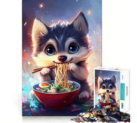 Cute Wolf Eating Noodles- 1000 Piece Jigsaw Puzzle FreeTime Game Smooth Thick Fun Challenge Birthday Surprise (50x75cm)