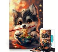 Cute Wolf Eating Noodles- Jigsaw for Adults 1000 Pieces Brain Calisthen Clean Connection Pattern Assemble Ideal Decor (38x52cm)