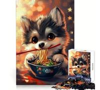 Cute Wolf Eating Noodles- Jigsaw for Adults 1000 Pieces Brain Calisthen Clean Connection Pattern Assemble Ideal Decor (38x52cm)