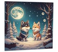 Cute Wolf Moon Greeting Card Chibi Kawaii Wolves Birthday Card 145 x 145mm