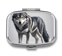 Cute Wolf Pill Box 2 Compartment Square Metal Pill Organizer Portable Mini Travel Medicine Case with Mirror Cute Medicine Container Holder for Pocket Purse