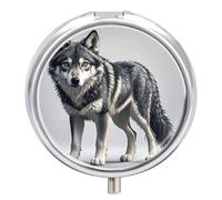 Cute Wolf Pill Box 3 Compartment Round Metal Pill Organizer Portable Mini Travel Medicine Case with Mirror Cute Medicine Container Holder for Pocket Purse