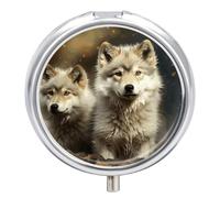 Cute Wolf Pill Box Medicine Pill Organizer 3 Compartment Daily Pill Case Small Pill Container Round Pill Holder Travel Pill Box Metal Pill Case for Purse Pocket