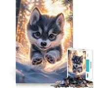 Cute Wolf Pup in Snow 1000 Pieces Jigsaws Adults Puzzles Think Smart Bright Print Home Activity Unique Gift (50x75cm)