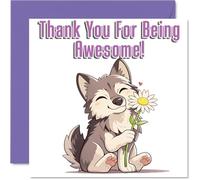 Cute Wolf Thank You Card for Girls and Boys, Awesome Animals | Thankyou Cards for Grandson Sister Cousin Brother, 145mm Thank You So Much Appreciation Greeting Cards