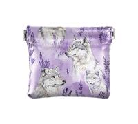 Cute Wolves Purple Flowers Women's Small Leather Coin Purse Convenient Change Wallet for Woman Girl, Purple Flowers, 4.33"(L) x 3.74"(W) x 0.39"(H), Classic