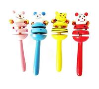 Cute Wooden Animal Smiling Face Rattle Handbell Toy Gift for Baby Infant Toddler