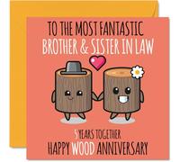 Cute Wooden Anniversary Card for Brother & Sister In Law - 5 Years Together - Happy 5th Wedding Anniversary Cards for Sister In Law Brother, 145mm Greeting Cards Anniversaries