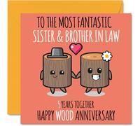 Cute Wooden Anniversary Card for Sister & Brother In Law - 5 Years Together - Happy 5th Wedding Anniversary Cards for Brother In Law Sister, 145mm Greeting Cards Anniversaries