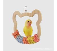 Cute Wooden Bear-Shaped Bird Swing Perch - Colorful Cotton Rope Toy for Budgies, Lovebirds, and Cockatiels