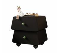 Cute Wooden Bedside Table with Two Drawers, Round Handle, Modern Bedroom Side Table, Suitable for Small Living Room Decoration(Black,Extra Large)