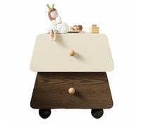 Cute Wooden Bedside Table with Two Drawers, Round Handle, Modern Bedroom Side Table, Suitable for Small Living Room Decoration(White-Brown,Medium)