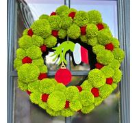 Cute Wooden Elf Hand Wreath for Front Door - Pom-pom Wreath, Christmas Decorations (35cm/14inch, Green)