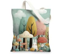 Cute Woodland Animals Canvas Tote Bag, Eco-Friendly Reusable Shopping Bags, Lightweight Portable Nature-Themed Handbags, Teal, 13x15 Inch