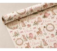 Cute Woodland Animals Gift Wrap with Bunny, Deer & Pink Christmas Design - Custom Christmas Wrapping Paper for Girls, Baby & Kids (3 Meters)