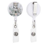 Cute Woodland Little Wolf Boho Nursery Art Retractable Badge Holder Reel Clip ID Card Holder for Doctor Nurse Student Office Worker