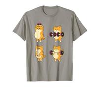 Cute Workout Cat Gym Lifting Dumbbells Funny Fitness Design T-Shirt