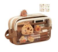 Cute Workplace Stationery Makeup Bag - Aesthetic Pencil Case with Stickers - Clear Pouch for Children