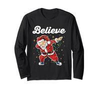 Cute Xmas Believe Santa Dabbing Stars Around Holiday Costume Long Sleeve T-Shirt