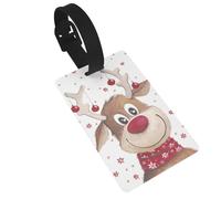 Cute Xmas Reindeer Luggage Tag PVC Travel Bag Tag with Strap ID Card Label for Suitcase Backpack Carry On Baggage Identifier