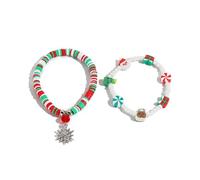 Cute Xmas Snowflake Dangle Bracelets Santa Claus Xmas Tree Red Green Surfer Heishi Stackable Vinyl Disc Clay Beaded Stretch Crystal Bracelets Layering Friendship Beach Jewelry Christmas Party Gift