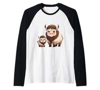 Cute Yak Family Cartoon Animal Illustration Raglan Baseball Tee