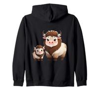 Cute Yak Family Cartoon Animal Illustration Zip Hoodie