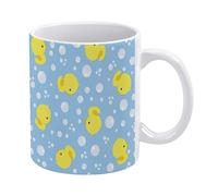 Cute Yellow Baby Rubber Ducks with Bubbles on Light Blue Funny White Ceramic Mug, Novelty Tea Coffee Cup 11 Oz, Gifts for Mom/Daughter/Son/Father on Birthday/Christmas/Anniversary