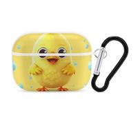 Cute Yellow Chicken AirPods Pro Case Cover with Keychain Ring PC Hard Shell Protective Case for AirPods Pro 2nd for Women Men Generation Easy Open Full Drop Protection Cover White-Style