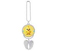 Cute Yellow Chicken Car Hanging Ornament Rear View Mirror Pendant Lucky Presents Hanging Ornament Funny Car Pendant for Office Auto Home Decoration Silver-style