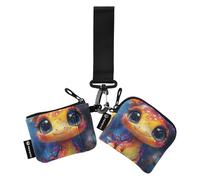 Cute Yellow Dinosaur Surreal Style Women's Coin Purses Card Cases Small Portable Identity Card Protector with Wristlet Strap for Ladies 2 Packs estuche para tarjetas de credito