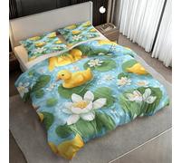 Cute Yellow Duck Duvet Cover Sets, Lotus Cartoon Rubber Duck Emperor Size Bedding Sets, Soft Reversible Microfiber Quilt Cover & 2 Pillowcases, Zipper Closure, Bedroom Decor BhT42