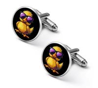Cute Yellow Duck with Glasses Trendy Shirt Cufflinks for Men Silver Cuff Links Dress Shirts Wedding Office