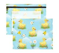 Cute Yellow Ducks Blue Large School Pencil Case Pouch | Slim lay-flat profile, tough zipper, water-repellent shell, 2-pack for backpack and car storage on the go